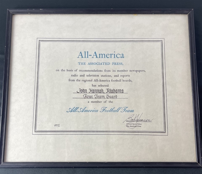 John Hannah First Team Guard All America Award