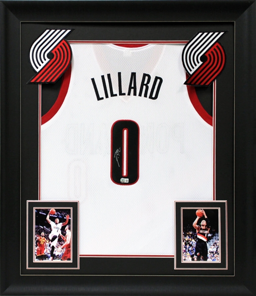 Damian Lillard Signed Trailblazers Jersey in Custom Framed Display (Beckett/BAS)