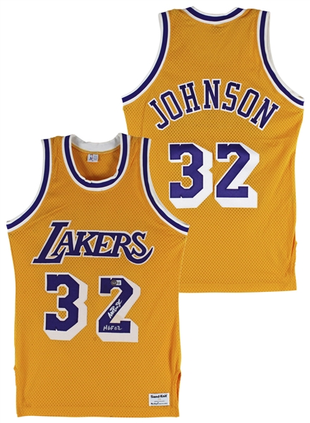 Magic Johnson Signed Lakers Vintage Sand-Knit Game Model Jersey (Beckett/BAS Witnessed)