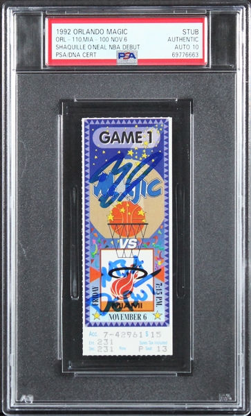 Shaquille ONeal ULTRA RARE Signed & Inscribed 1992 NBA Debut Ticket with PSA/DNA GEM MINT 10 Autograph!