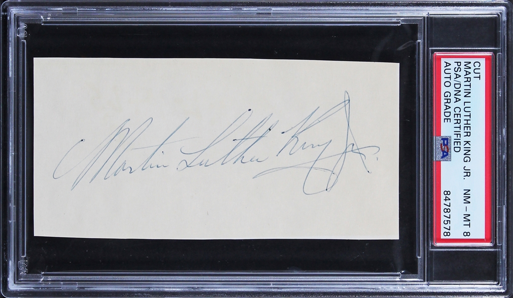 Martin Luther King Jr. Superb Signed 2.5" x 5" Sheet (PSA/DNA Encapsulated)