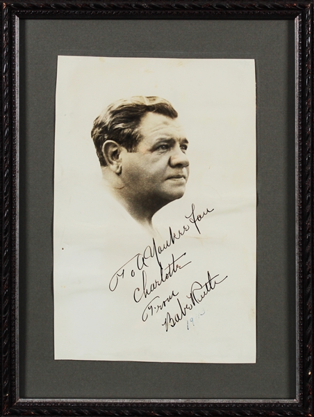 Babe Ruth Signed 5.75" x 9" B&W Portrait with Desirable "To A Yankee Fan" Inscription (PSA/DNA LOA)