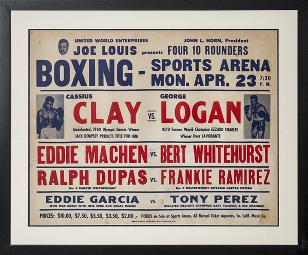 Muhammad Ali Ultra Rare Original 1963 "Clay vs. Logan" On-Site Fight Poster in Custom Framed Display