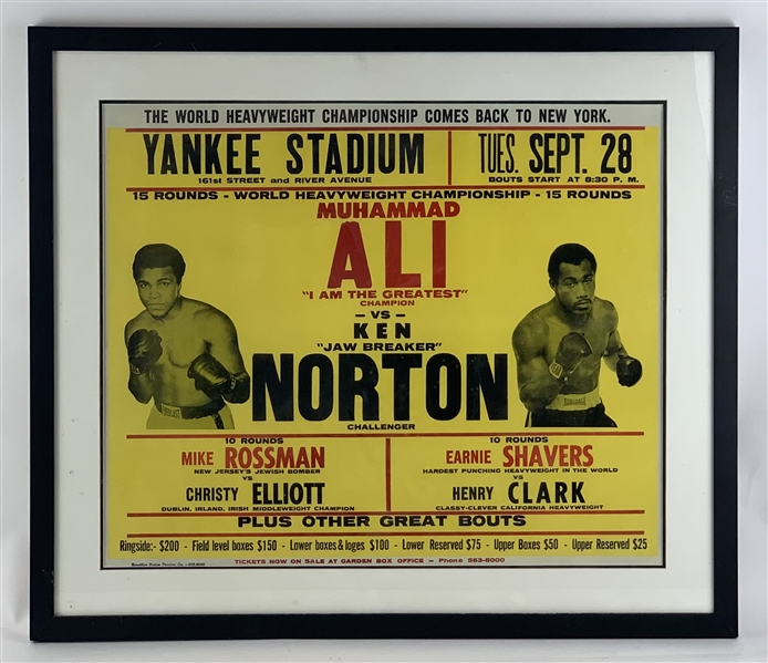 1976 Original Muhammad Ali vs. Ken Norton On-Site Fight Poster in Framed Display