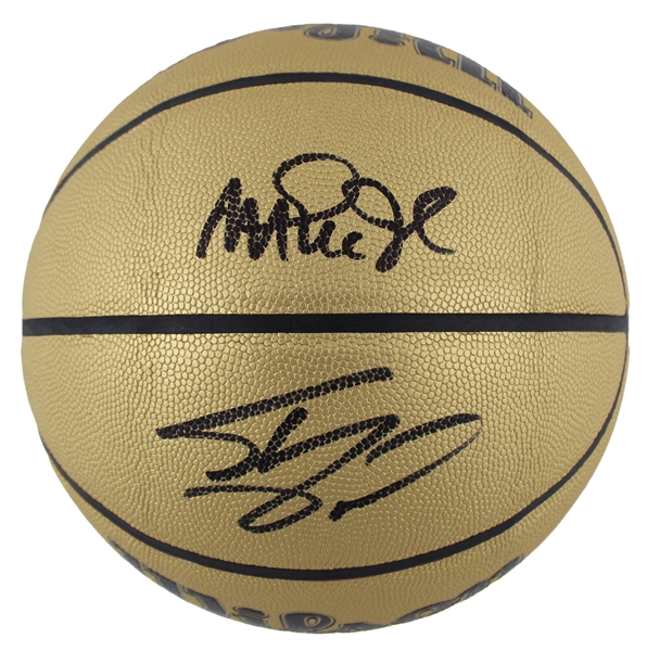 Laker Legends: Magic Johnson & Shaquille ONeal Dual Signed Wilson NBA Gold Edition Composite Basketball (Beckett Witnessed)