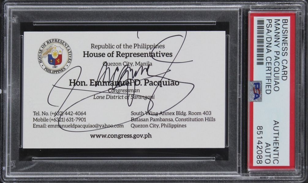 Manny Pacquiao Signed Personal Business Card as Phillipines Congressman (PSA/DNA Encapsulated)