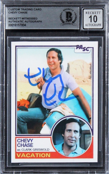 Chevy Chase Signed Vacation Custom Trading Card with GEM MINT 10 Autograph (Beckett/BAS Encapsulated)