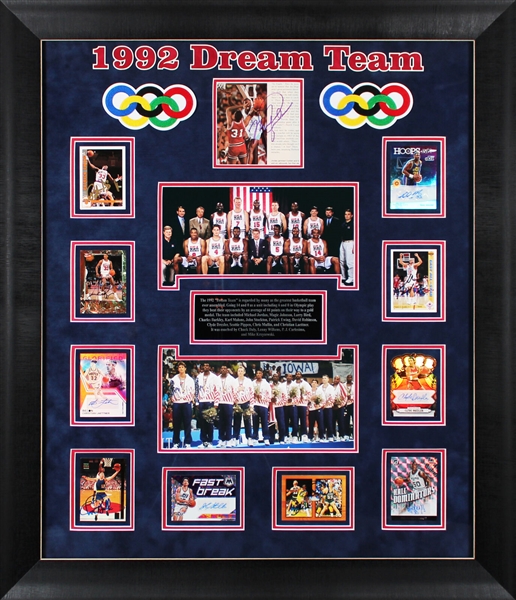 1992 Team USA Basketball Dream Team Signed Framed Display with Jordan, Bird, Magic, etc. (Beckett/BAS LOA)