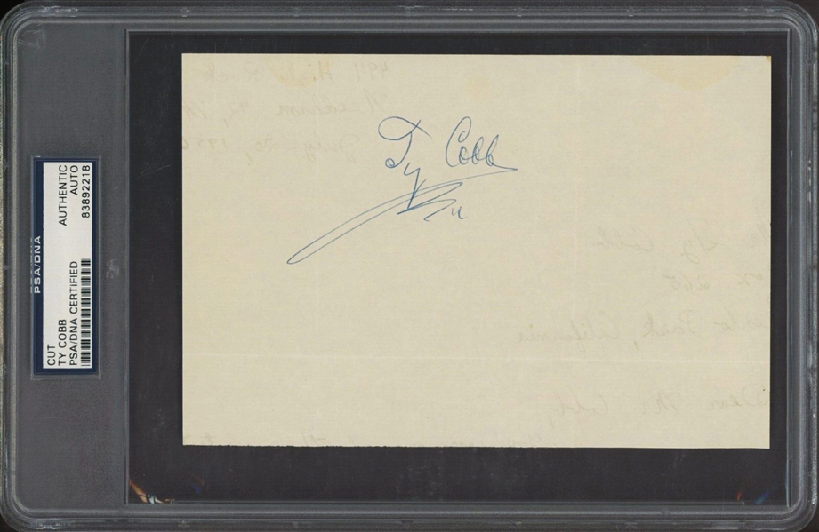 Ty Cobb Superb Signed 4.75" x 7.25" Sheet with Autograph Request Letter on Reverse (PSA/DNA Encapsulated)