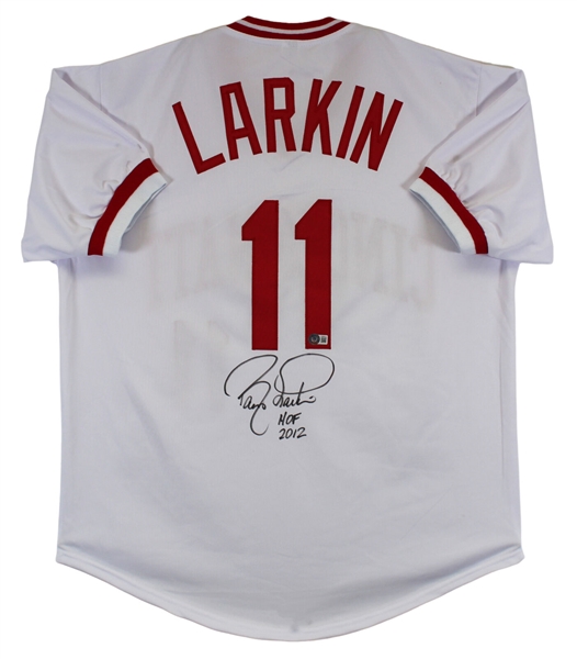 Barry Larkin Signed Reds Home Style Replica Jersey with "HOF 2012" Inscription (Beckett/BAS)