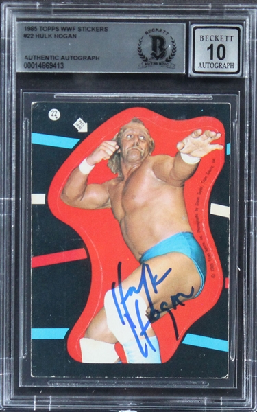 Hulk Hogan Signed 1985 Topps WWF Sticker Card with GEM MINT 10 Autograph (Beckett/BAS Encapsulated)