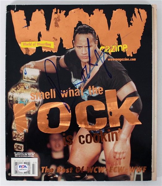 The Rock Signed 1990s World of Wrestling (WOW) Magazine (PSA/DNA LOA)