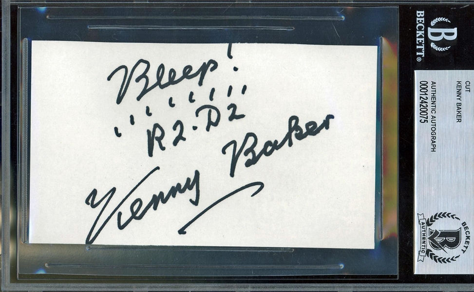 Star Wars: Kenny Baker Signed & Inscribed 3" x 5" Index (Beckett/BAS Encapsulated)