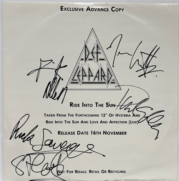 Def Leppard Signed "Ride into the Sun" Album Insert (Beckett/BAS LOA)