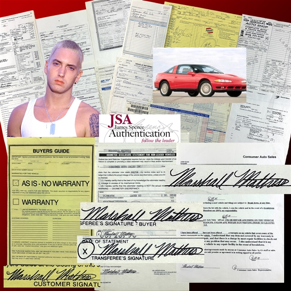 Eminem: Incredible 20-Page 1998 Car Purchase Document Archive with 3 Signed Documents :: RARE "Marshall Mathers" Legal Name Signatures! - The First Weve Ever Seen! (JSA LOAs) 