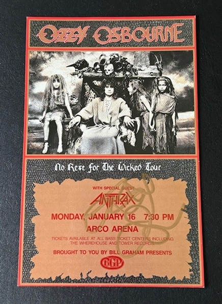 Ozzy Osbourne Signed 1989 Handbill for "No Rest for the Wicked" Sacramento Show (Third Party Guaranteed)