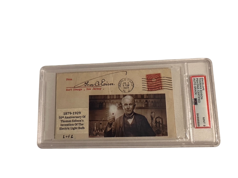 Thomas Edison Signed Envelope w/ Mint 9 Auto! (PSA/DNA Encapsulated & LOA)