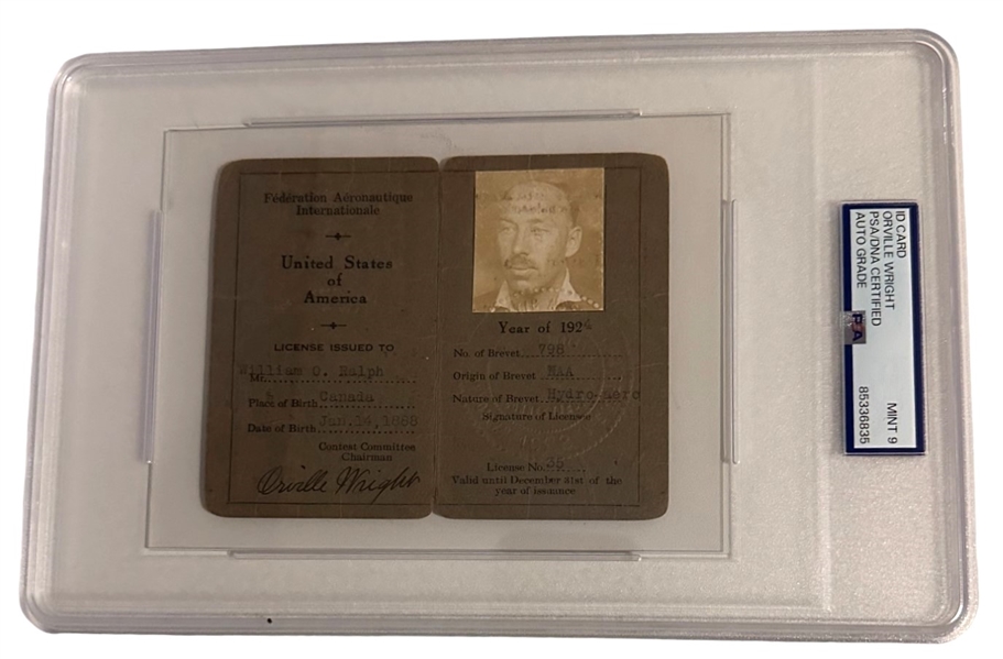 1924 Pilot License Hand-Signed by Orville Wright as Chairman w/ Mint 9 Auto! (PSA/DNA Encapsulated)