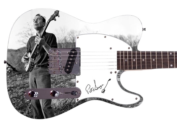 Pete Seeger Signed Pickguard on a Custom Signature Edition Guitar w/ Sketch (Epperson/REAL LOA)