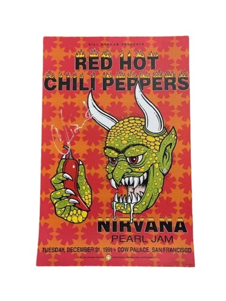 Chad Smith Signed 13” x 20” RHCP, Nirvana & Pearl Jam NYE 1991 Poster (Third Party Guaranteed)