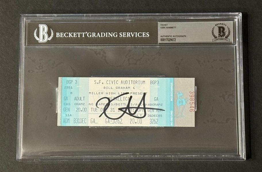 Metallica: Kirk Hammett Signed 1985 Concert Ticket (Beckett/BAS Encapsulated) 