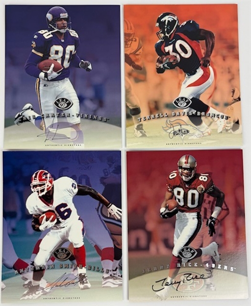 Set of 4: 97 LEAF Signed Cards including Cris Carter, Terrell Davis, Antowain Smith, and Jerry Rice (LEAF)