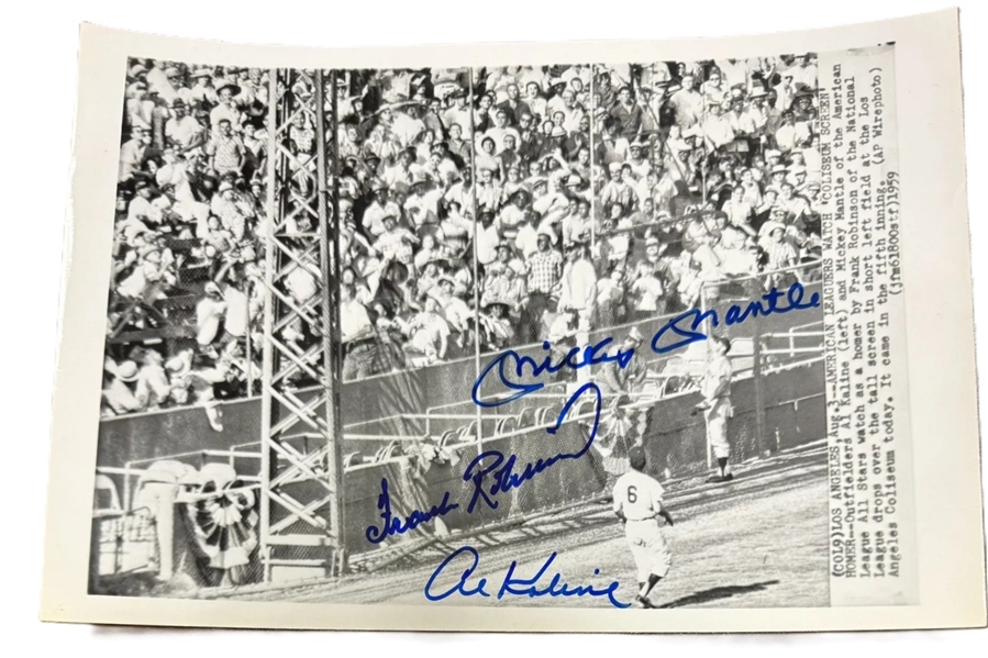 Mickey Mantle, Frank Robinson & Al Kaline Signed 1959 All Star Game AP Photo of Robinson Home Run! (Third Party Guaranteed)