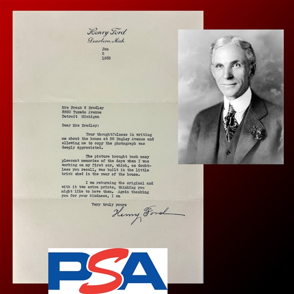 Henry Ford INCREDIBLE Signed 1933 Typed Letter w/ Quadricycle/Birth of Ford Motor Company Content! (PSA/DNA LOA)