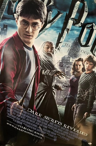 Harry Potter And The Half Blood Prince ULTRA-RARE Cast Signed 27" x 40" Movie Poster w/ Watson, Radcliffe & Grint - PSA/DNA Graded NM 8!