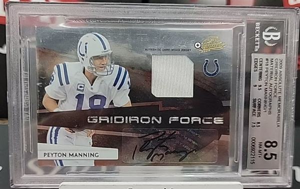 Peyton Manning Signed One of One 2009 Playoff Absolute Gridiron Force Material Patch (Beckett/BAS Encapsulated)