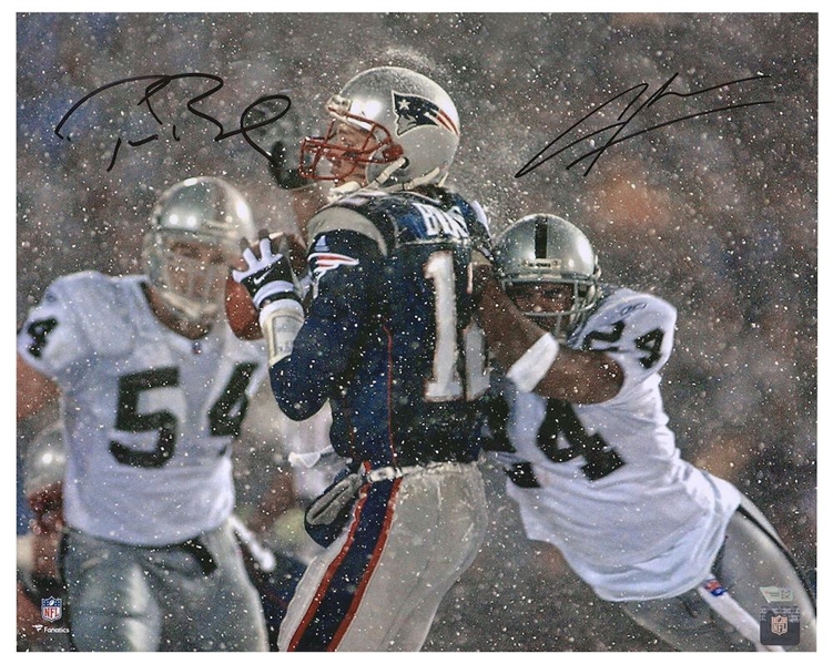 Tom Brady & Charles Woodson Signed 16" x 20" "Tuck Game" Photo (Fanatics)