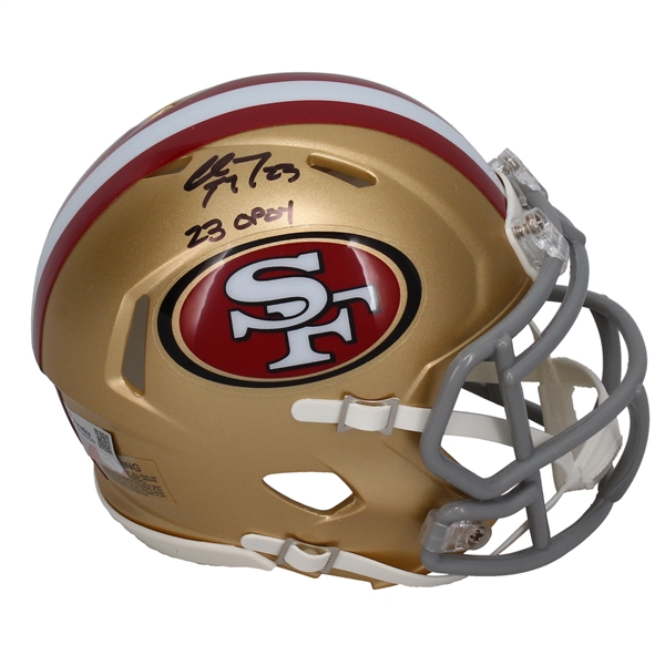 Christian McCaffrey Signed & "23 OPOY" Inscribed 49ers Mini Speed Helmet (Fanatics)