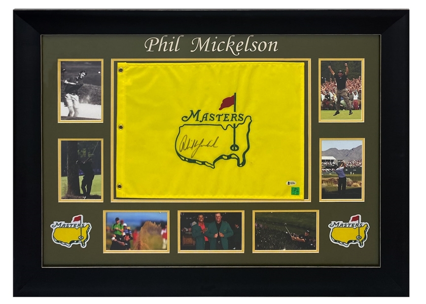 Phil Mickelson Signed Masters Pin Flag in Custom 37" x 28" Framed Display (Beckett/BAS)