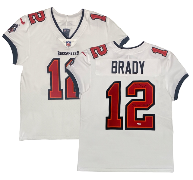 Tom Brady Signed & "SB LV Champs" Insc. White Buccaneers Nike Elite Jersey (Fanatics LOA)