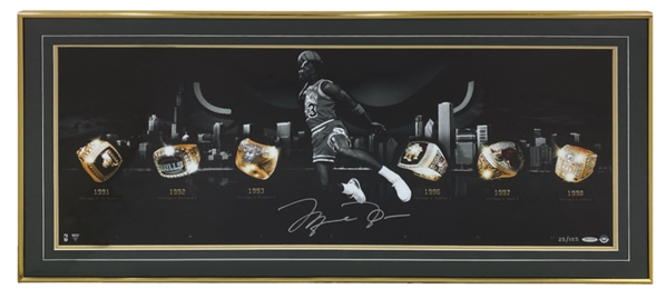 Michael Jordan Signed Ltd. Ed. Bulls "City of Rings Silver" Photograph (UDA)