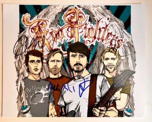 Foo Fighters: Fully Group Signed 11" x 14" Photo w/ Hawkins (4 Sigs)(Third Party Guaranteed)