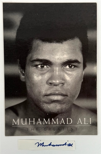 Muhammad Ali signed 2.5" x .25" Segment & Postcard (Beckett/BAS)