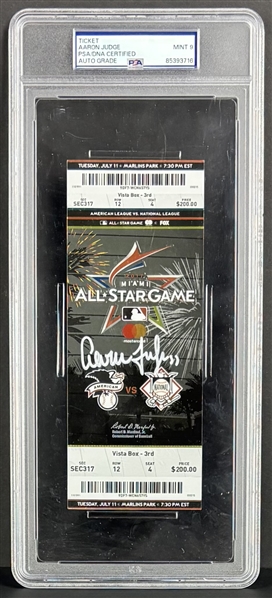 Aaron Judge Signed MLB 2017 All-Star Game Ticket w/ Mint 9 Auto! (PSA/DNA)