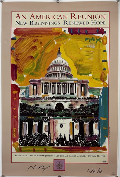 Peter Max Signed 27" x 40.25" Clinton Inaugural Poster (PSA/DNA LOA)