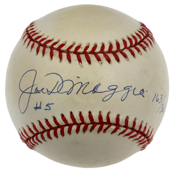 Joe DiMaggio signed Official American League Baseball & Inscribed # 5 LE 163/361 (JSA)