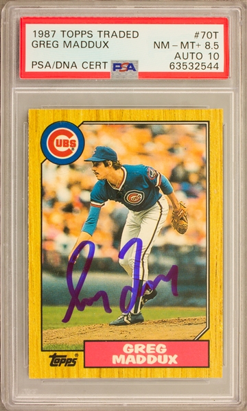 1987 Topps Traded #70T Greg Maddux Signed Rookie Trading Card w/ Gem Mint 10 Auto! (PSA Encapsulated)