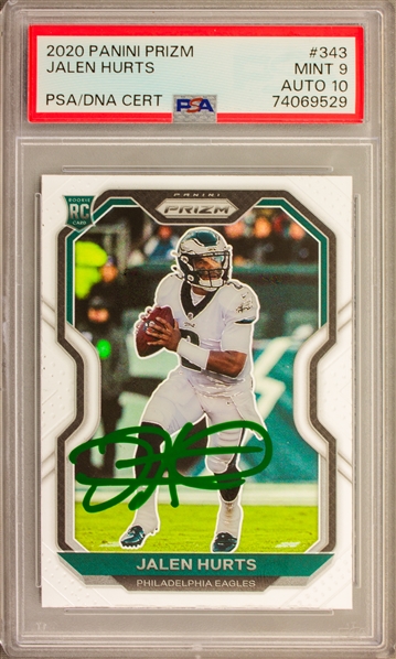 2020 Panini Prizm #343 Jalen Hurts Signed w/ Mint 9 & Gem Mint 10 Grades!  (PSA Encapsulated)