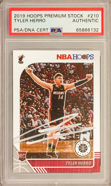 2019 Hoops Premium Stock #210 Tyler Herro Signed Rookie Trading Card  (PSA Encapsulated)