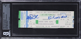 Magic Johnson Signed 1982 NBA Finals Game 6 Full Game Ticket - Magic Has Triple Double & Wins Finals MVP! (BAS GEM MINT 10 Auto!)