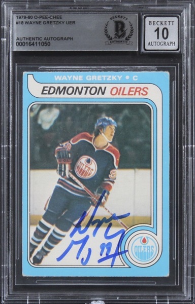 Wayne Gretzky Signed 1979-80 O-Pee-Chee Rookie Card with Exceptional GEM MINT 10 Autograph (Beckett/BAS Encapsulated)