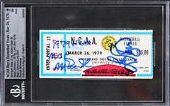 Magic Johnson & Larry Bird Signed 1979 NCAA Finals Ticket w/ Grade 7 & Auto GEM MINT 10! (Beckett/BAS Wit Encapsulated)