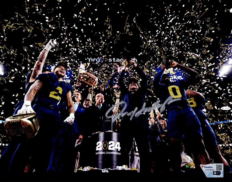 Jim Harbaugh Signed Michigan Wolverines 2024 National Championship Game Podium 8" x 10" Photograph (Fanatics Witness)