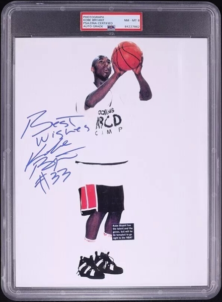 Kobe Bryant Signed #33 Pre Rookie 1995 Original Promotional ABCD Camp Photograph (PSA/DNA 8 Auto)