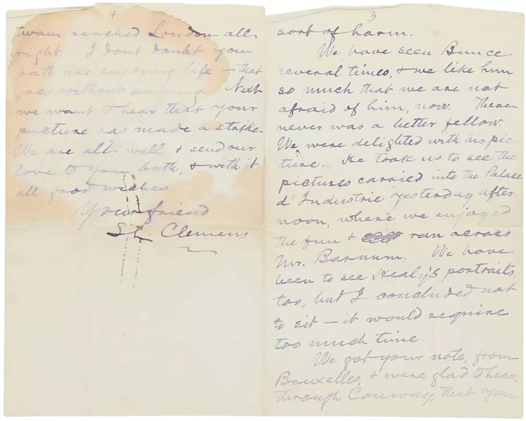 Samuel L Clemens (Mark Twain) Signed & Handwritten Letter w/ "Twain Reached London Alright!" Notation (JSA)