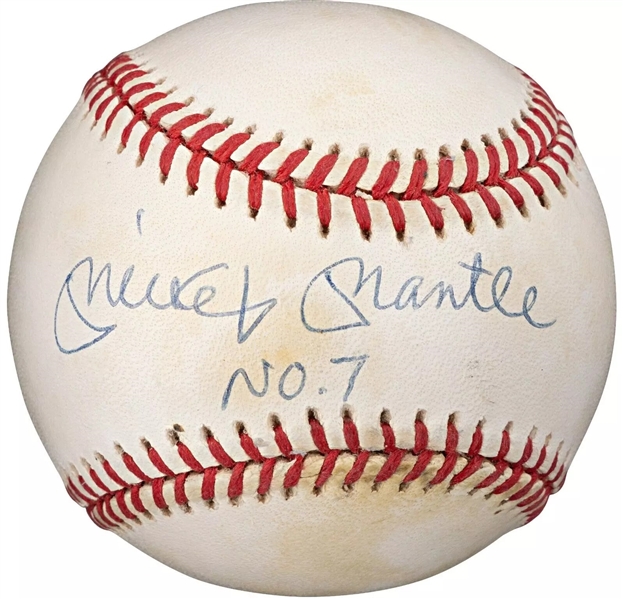 Mickey Mantle Signed & No.7 Inscribed OAL Baseball (Upper Deck/UDA & JSA)